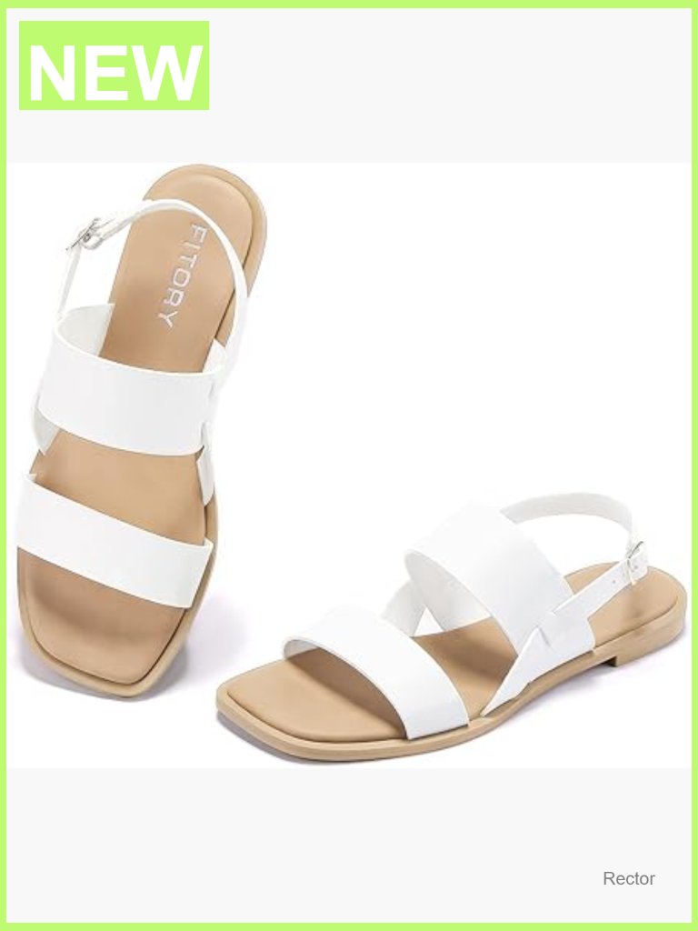 Women's Square Open Toe Flat Sandals Adjustable Buckle Slide Slippers Size 6-11